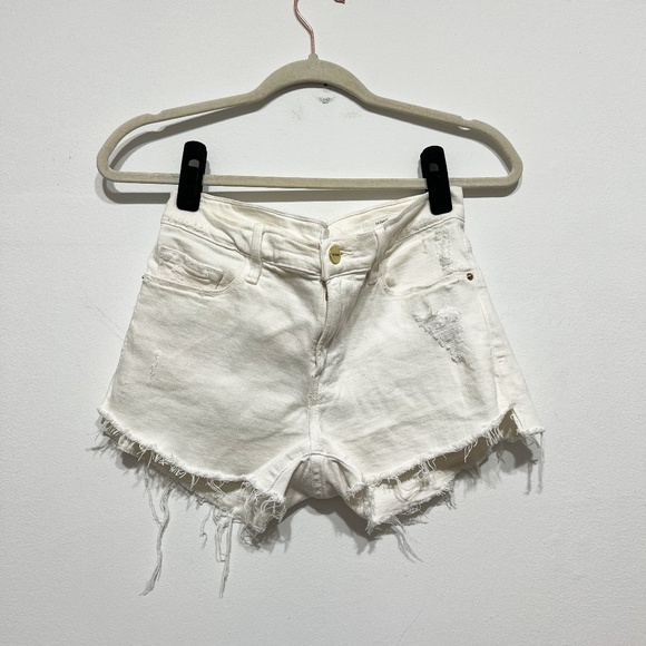 Frame Denim Le Cutoff Cotton Stretch Distressed Cut Off Blanc Rookley Jean Short - Picture 1 of 4